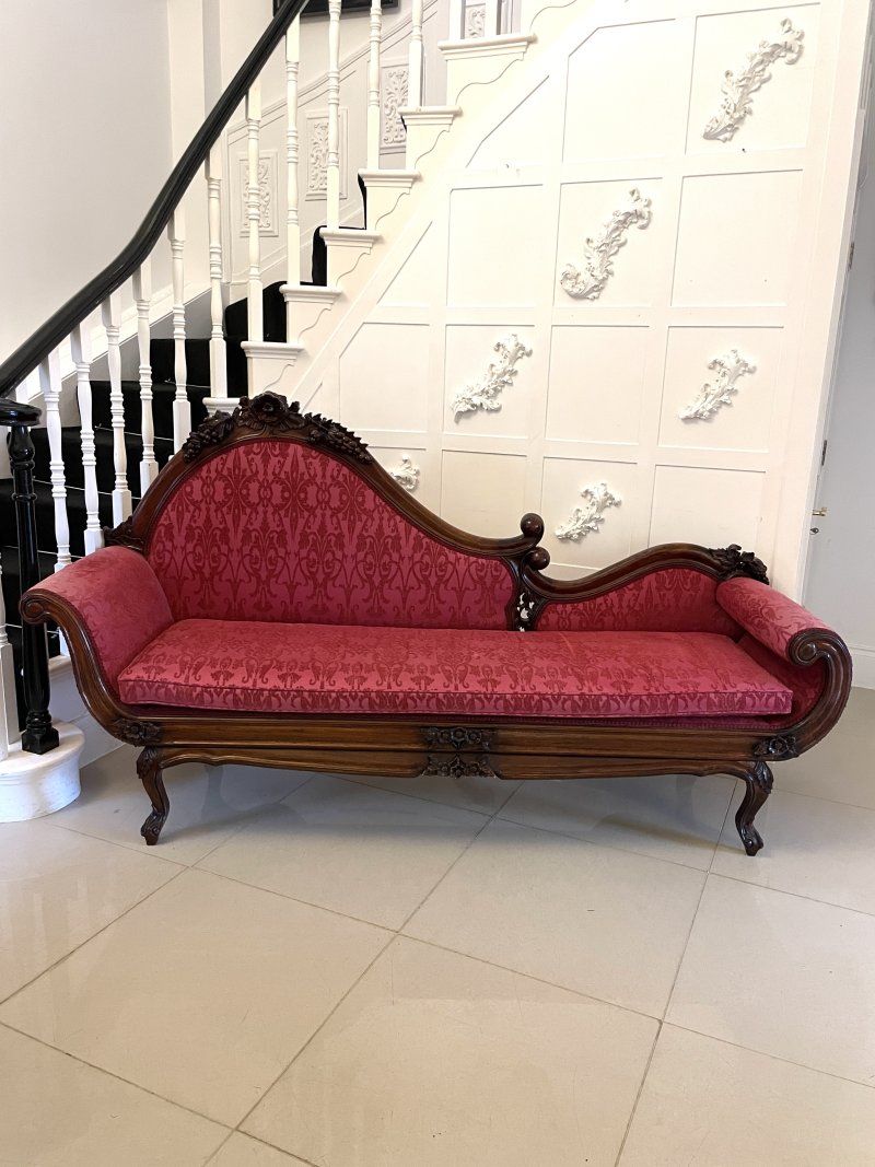 Outstanding Quality Antique Victorian Carved Mahogany Chaise Longue